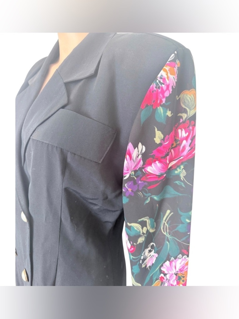 Rampage Black Dress with Pink Floral Sleeves - Picture 4 of 8